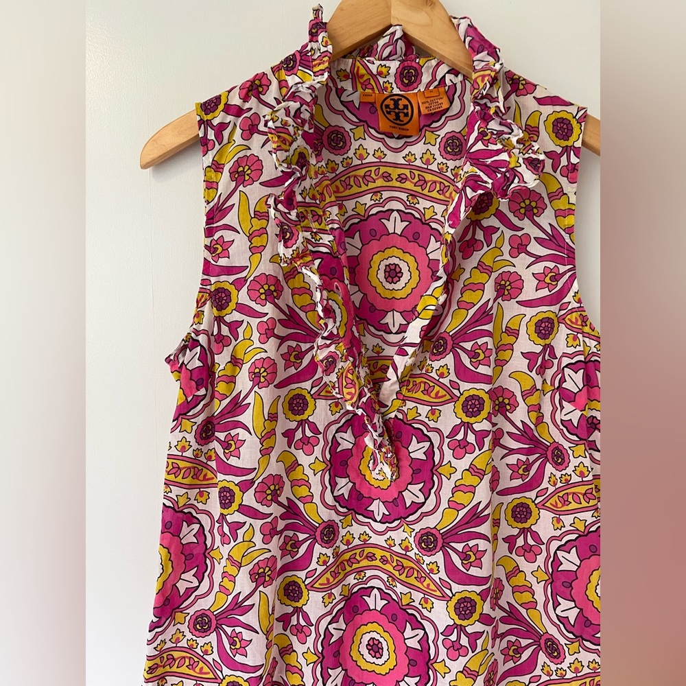 Tory Burch Pink and Yellow Floral Sleeves Blouse - Picture 3 of 6